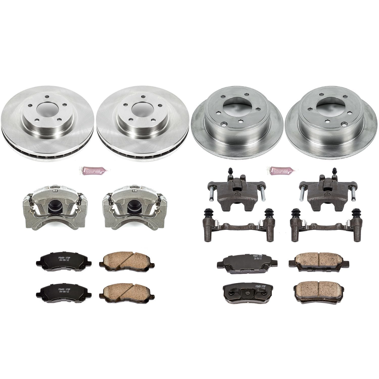 Power Stop KCOE2840B Autospeciality Front & Rear Brake Caliper Kit- Brake Rotors, Ceramic Brake Pads, Brake Calipers