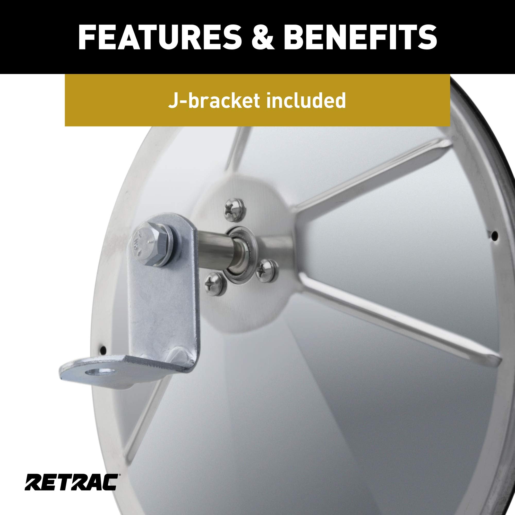 8-Inch Stainless Steel Retrac Offset-Mount Convex Mirror Head with J-Bracket, Universal Driver or Passenger Side