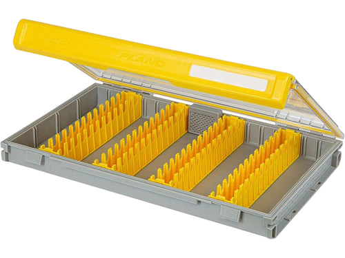 Plano 3700 Edge Vertical Jig & Spybait Box Tackle Storage, Gray and Yellow, Holds Up to 52 Vertical Baits, Rust-Resistant and Waterproof Bait Organizer Box