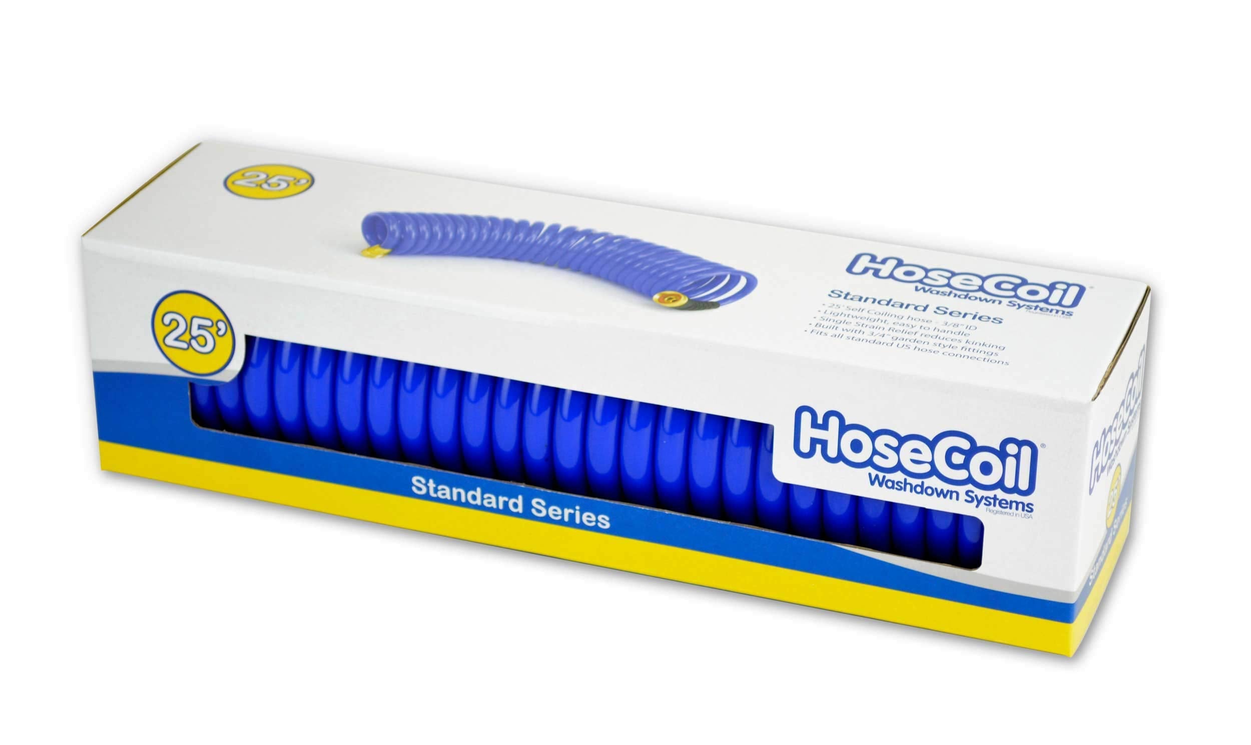 3/8 inch ID HoseCoil Self Coiling Garden, RV, Marine Outdoor Water Hose (25' Blue)