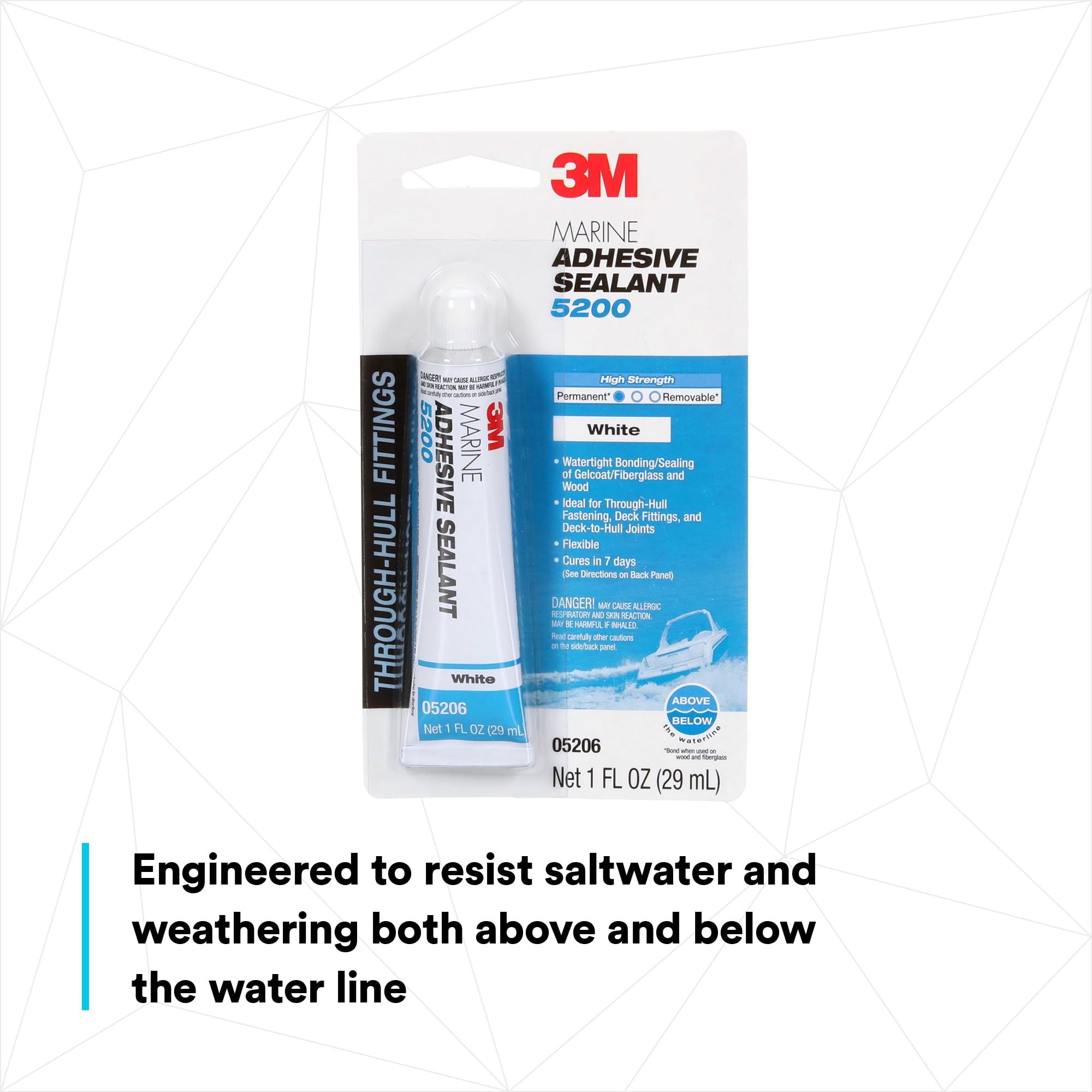 3M Marine Sealant Adhesive 5200 - Permanent Bonding and Sealing for Boats and RVs Above and Below the Waterline Waterproof Repair, White, 1 oz Tube