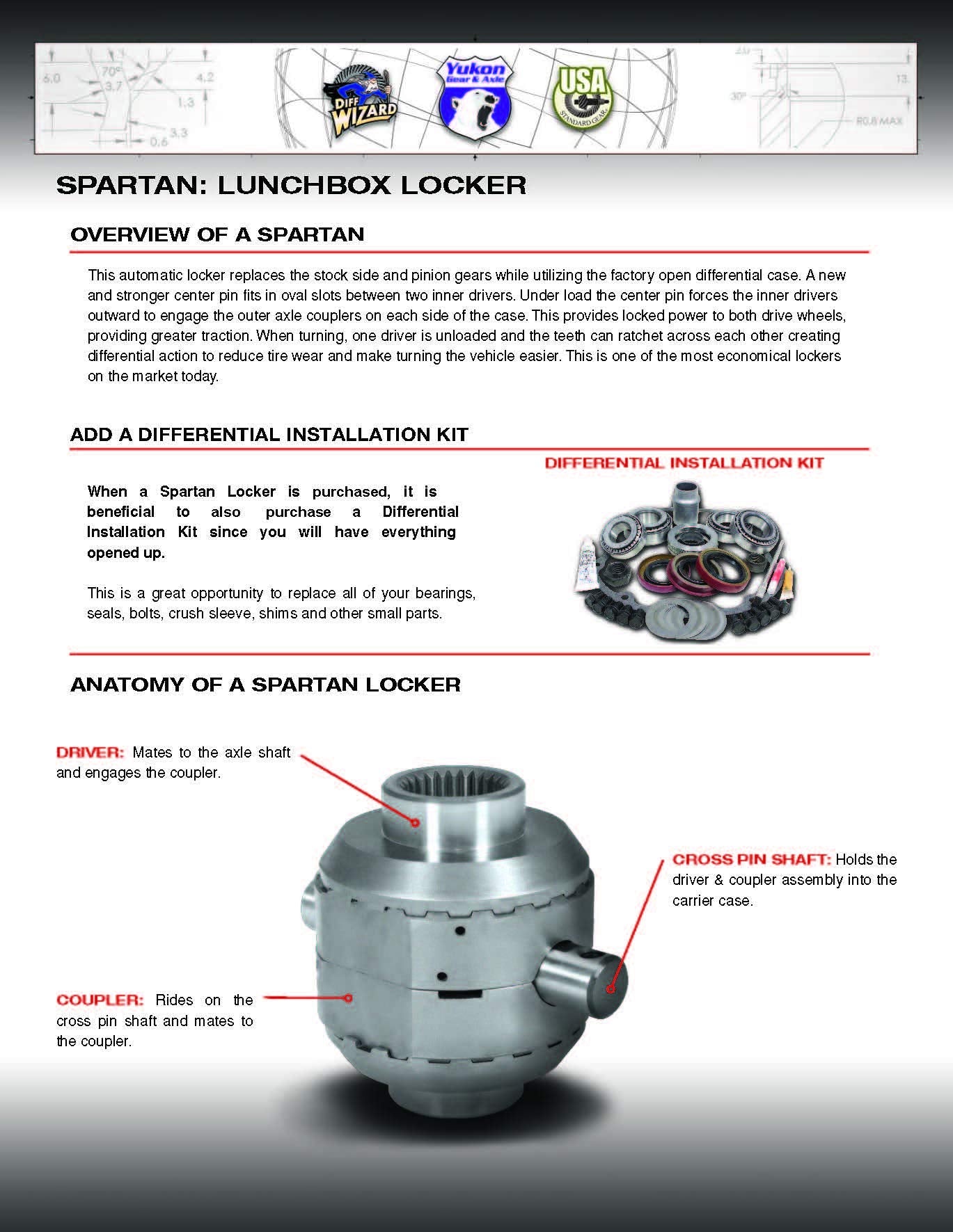 USA Standard Gear Locker Spartan for GM 8.5", 30 Spline axles, Includes Heavy-Duty Cross pin Shaft