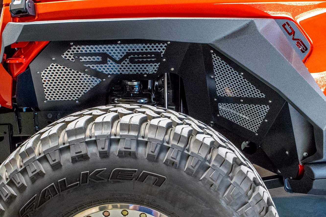 Inner Fender Liner Set DV8 Offroad fits 2018-2023 Jeep Wrangler JL & 2020-2023 Gladiator JT | Front Wheel Wells | Vented for Airflow | Aluminum Construction | Black Finish