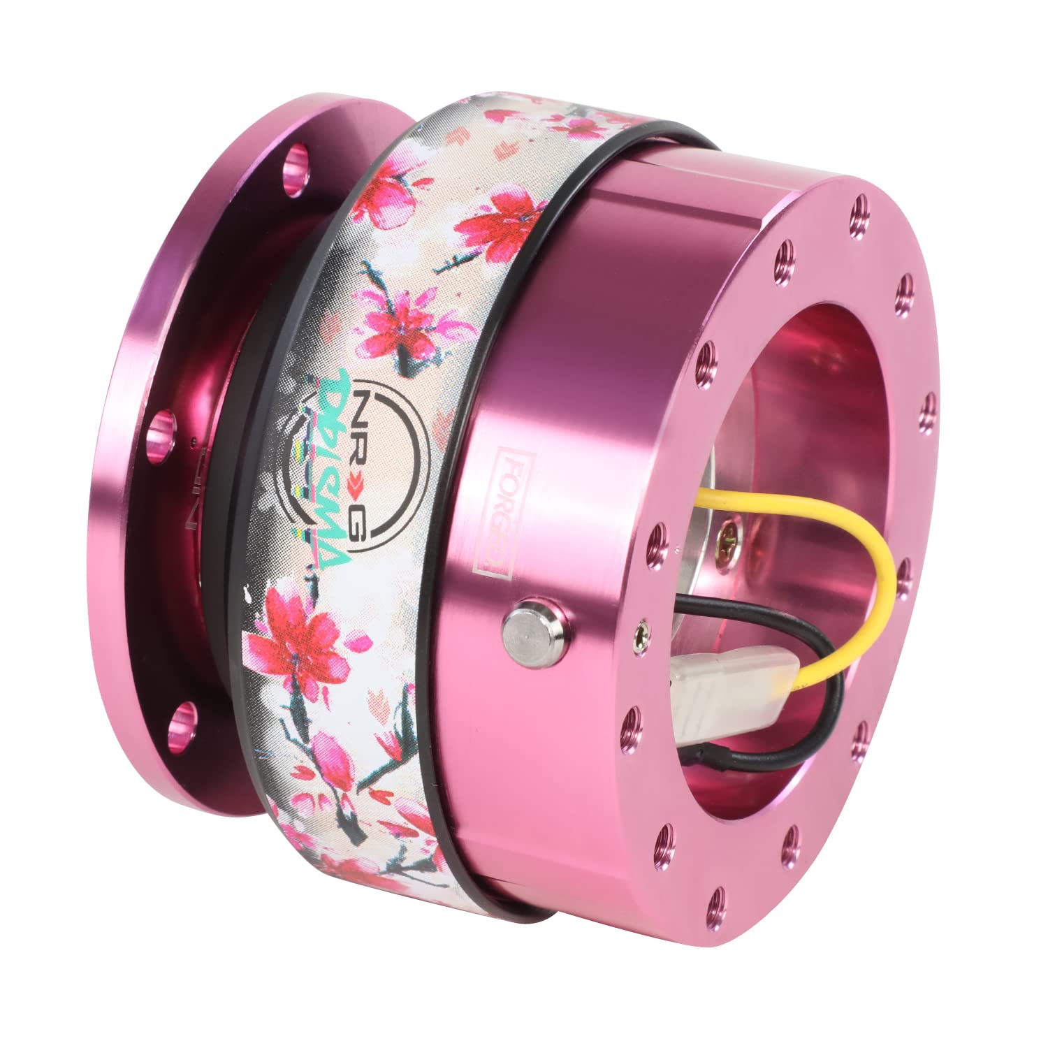 NRG Innovations Steering Wheel Gen 2.0 Quick Release Adapter 6-HOLE with Mounting Bolts, Quick Release - Pink Body/Sakura ring with Prisma Collab, NRG-SRK-200PK-SAKURA