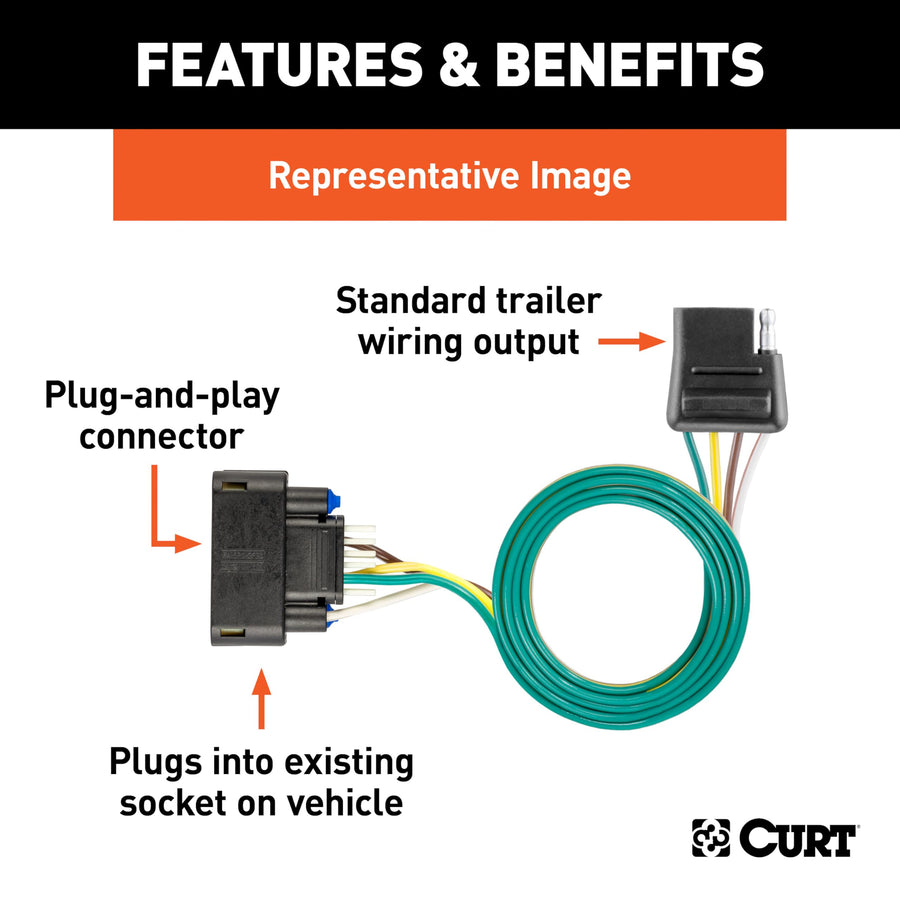 CURT 56538 Custom Vehicle-Side 4-Pin Trailer Wiring Harness, Fits Select Buick Enclave, Chevrolet Traverse (Except Limited), GMC Acadia (New Body Style)