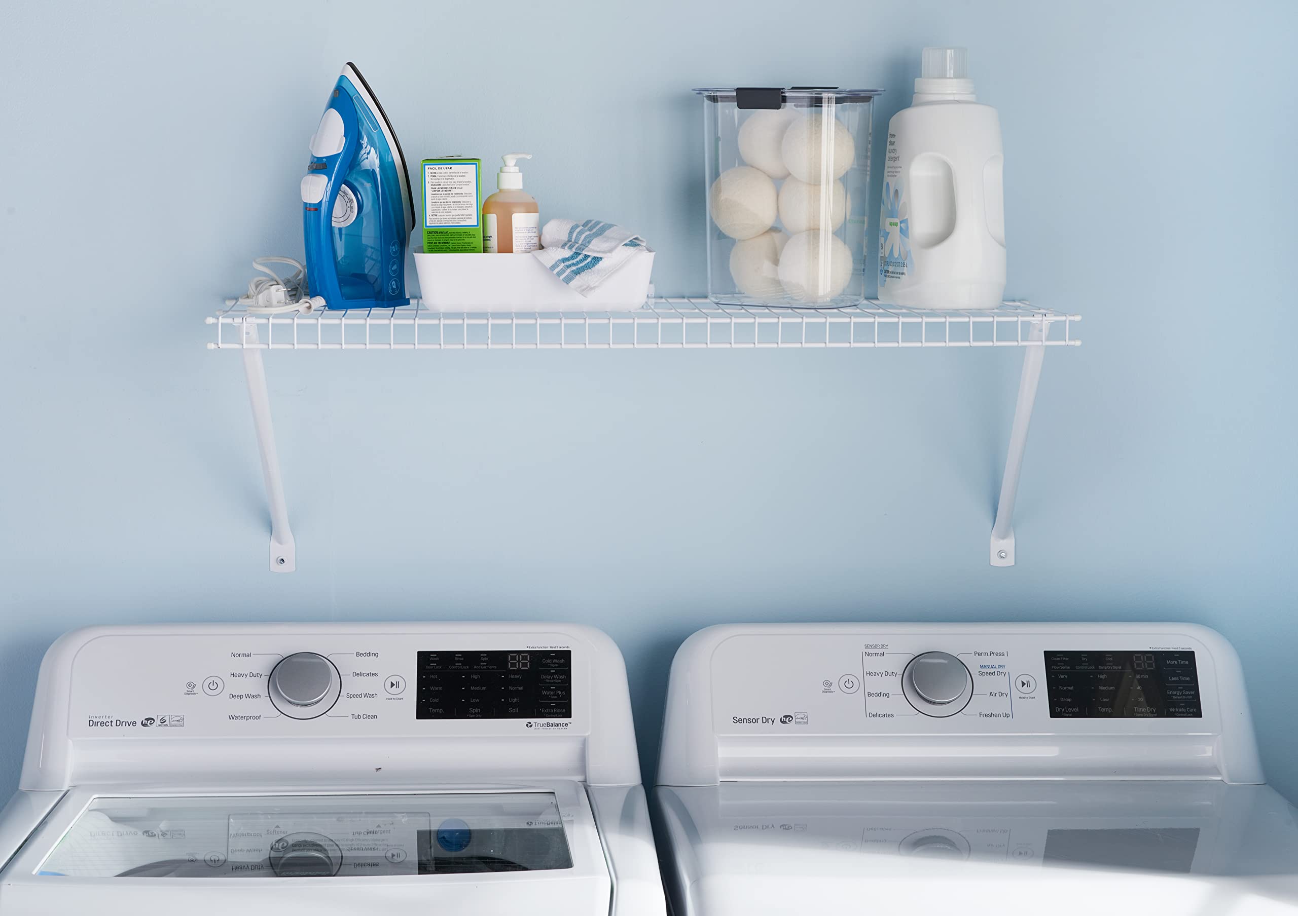3 Ft. Wide Rubbermaid Direct Wall Shelf, Mounting Hardware Kit Included, White, Wire Shelving Organizer System for Home/Laundry/Bathroom/Mudroom/Pantry/Linen Closet, 3' Length