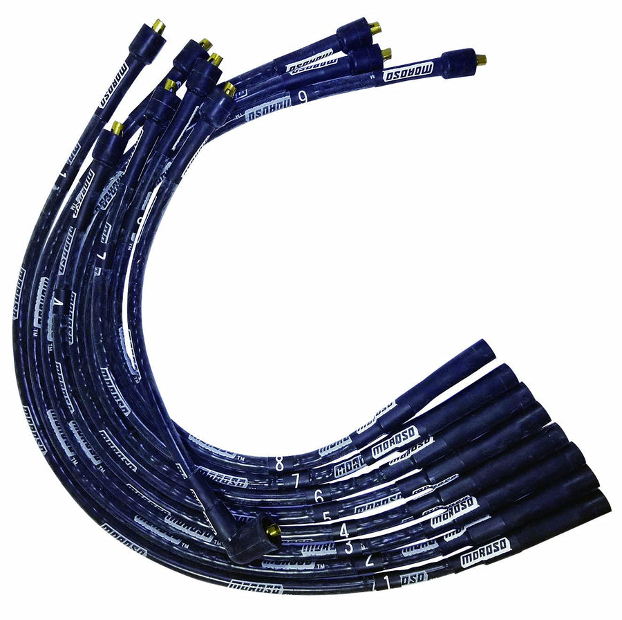 Moroso Ultra Series 51556 Black Sleeved Spark Plug Wires, Mopar Chrysler Early 273/318/340/360, Straight Plug Ends, Straight Distributor