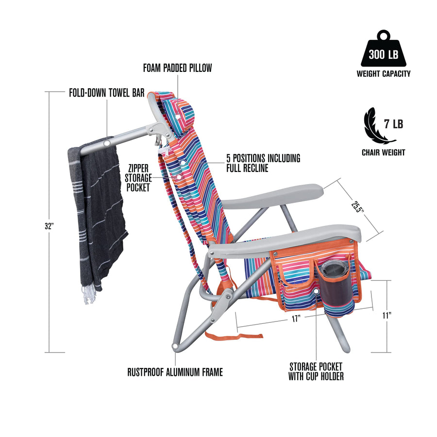 Sherbet Hurley Deluxe Backpack Beach Chair, One Size