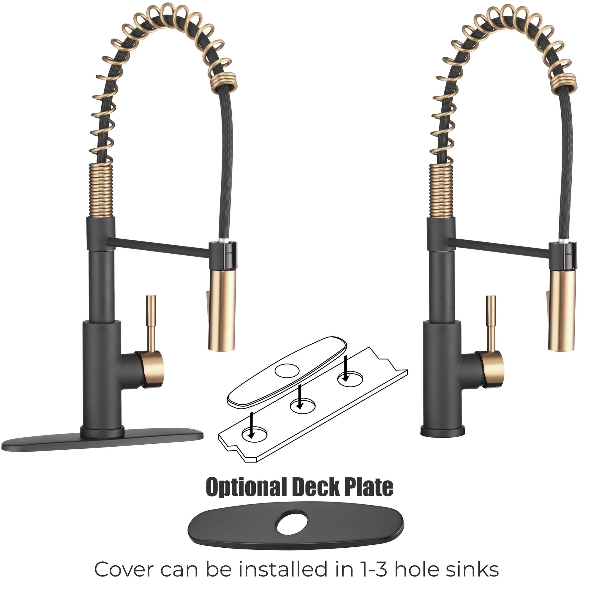 Dura Faucet RV Swivel DF-MK504SLK-MB High-Arc Spring Kitchen Sink Faucet - Single Handle - Kitchen Faucet with Pull-Down Sprayer - Optional Deck Plate (Matte Black/Matte Gold)