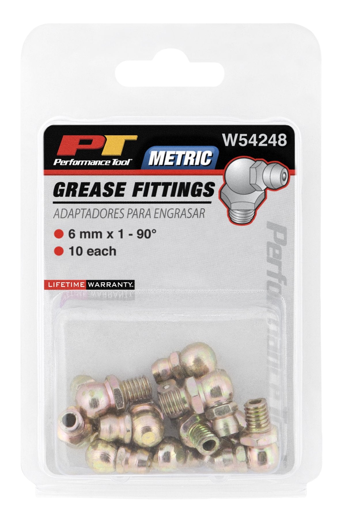 W54248 Performance Tool 6mm x 1mm 90 Grease Fitting, (Pack of 10)
