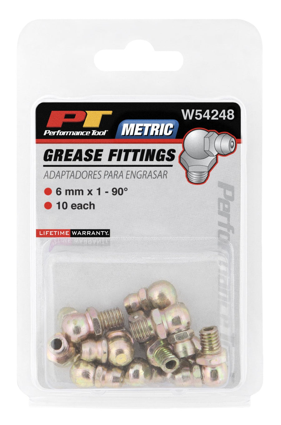 W54248 Performance Tool 6mm x 1mm 90 Grease Fitting, (Pack of 10)