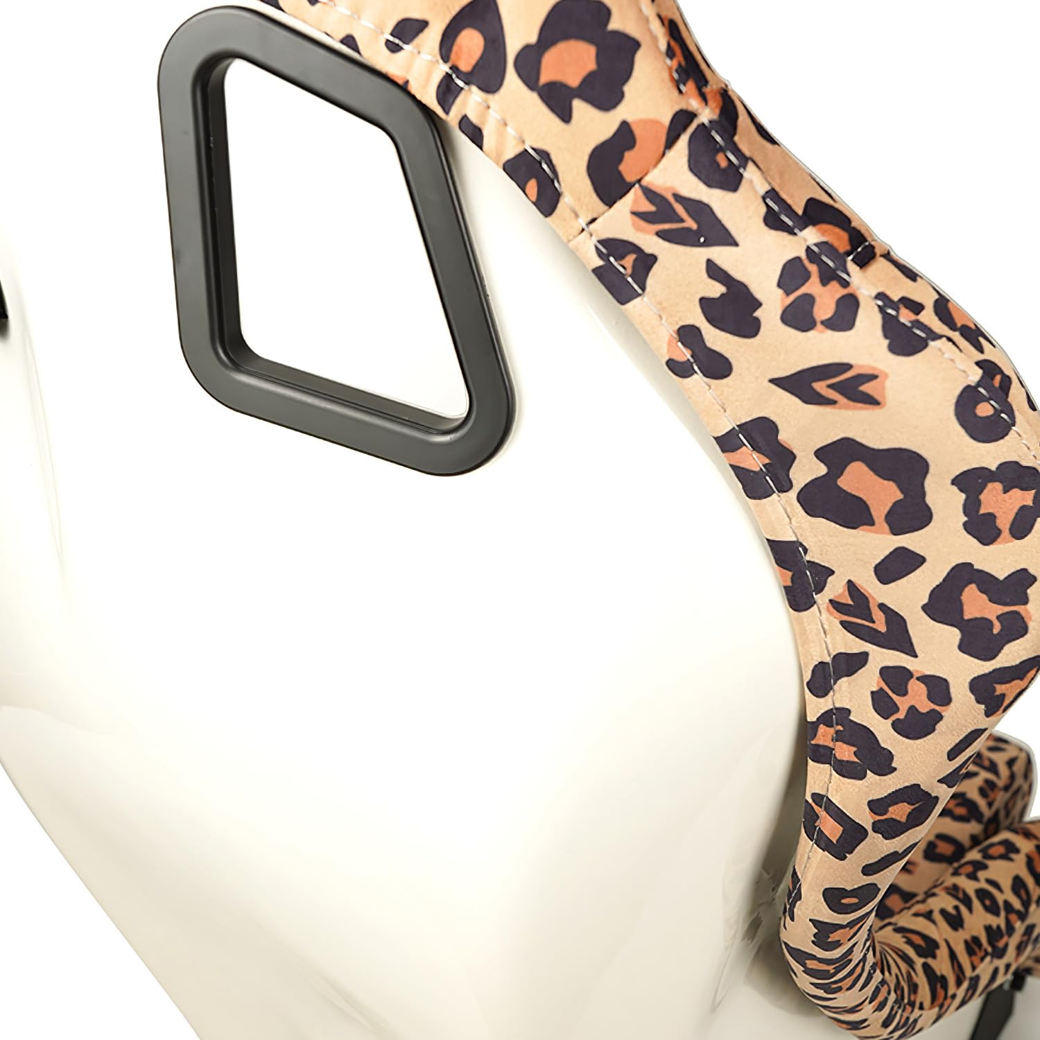 NRG Innovations FRP Bucket Seat NRG-FRP-303BR-SAVAGE PRISMA- SAVAGE Edition Leopard Print Finish in Vegan Material with White Pealized Back Plus Phone Pockets. (Medium)