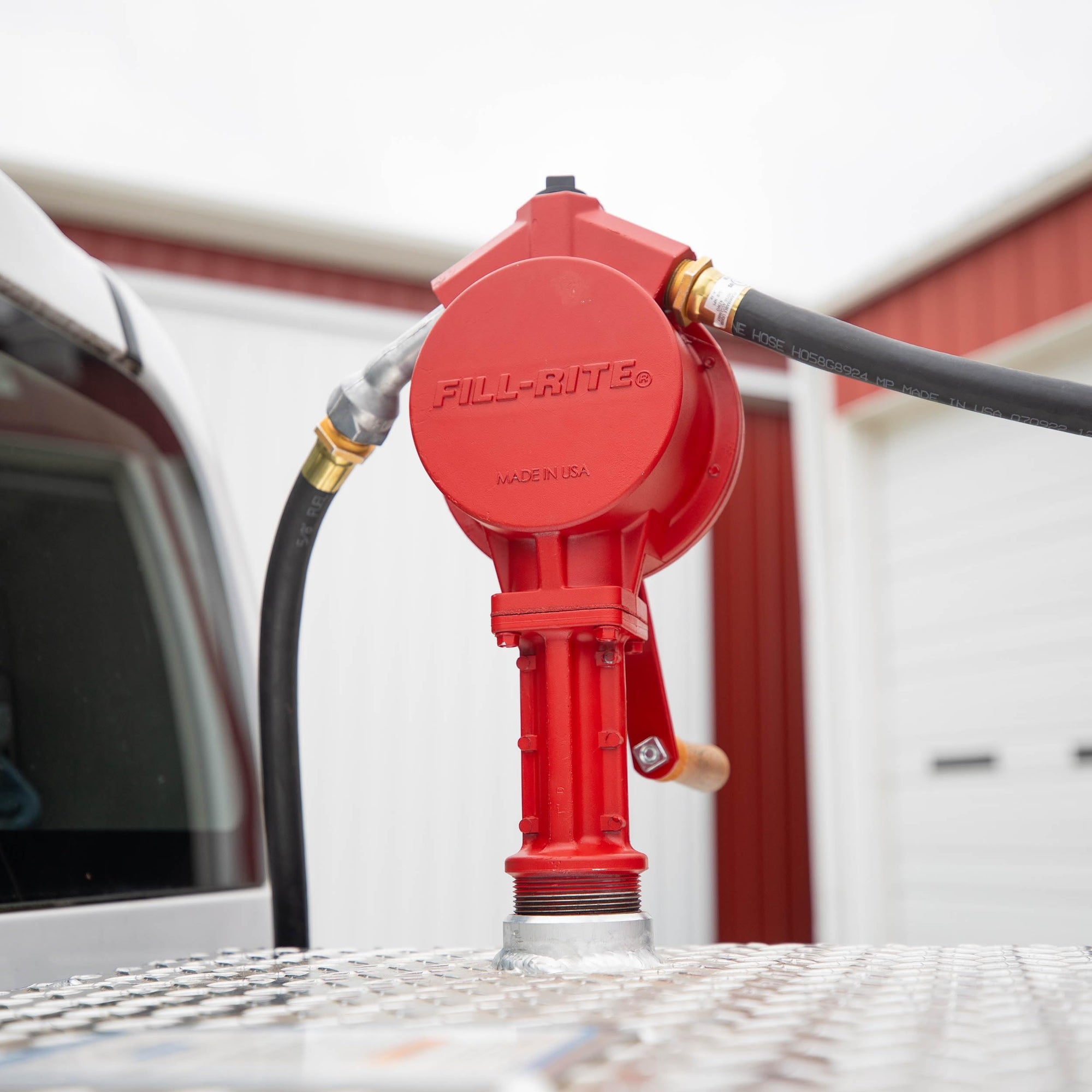 Fill-Rite Fuel Transfer FR112 Rotary Hand Pump w/Discharge Hose, Straight Spout, Vacuum Breaker, & Suction Pipe