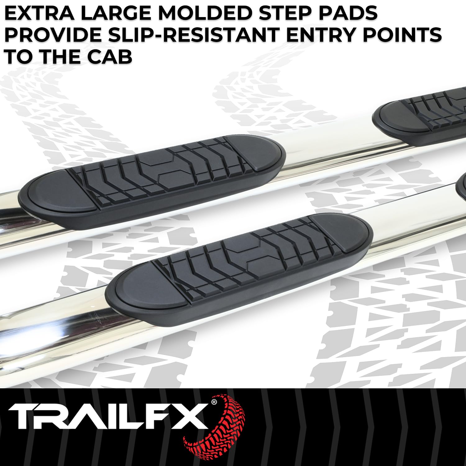 Trail FX Nerf Bar Polished Stainless Steel Fits Ram 1500 Quad Cab 2019-2025 with Welded End Caps Step Pads Rocker Panel Mount Running Board Pair with 5 Inch Oval Bent