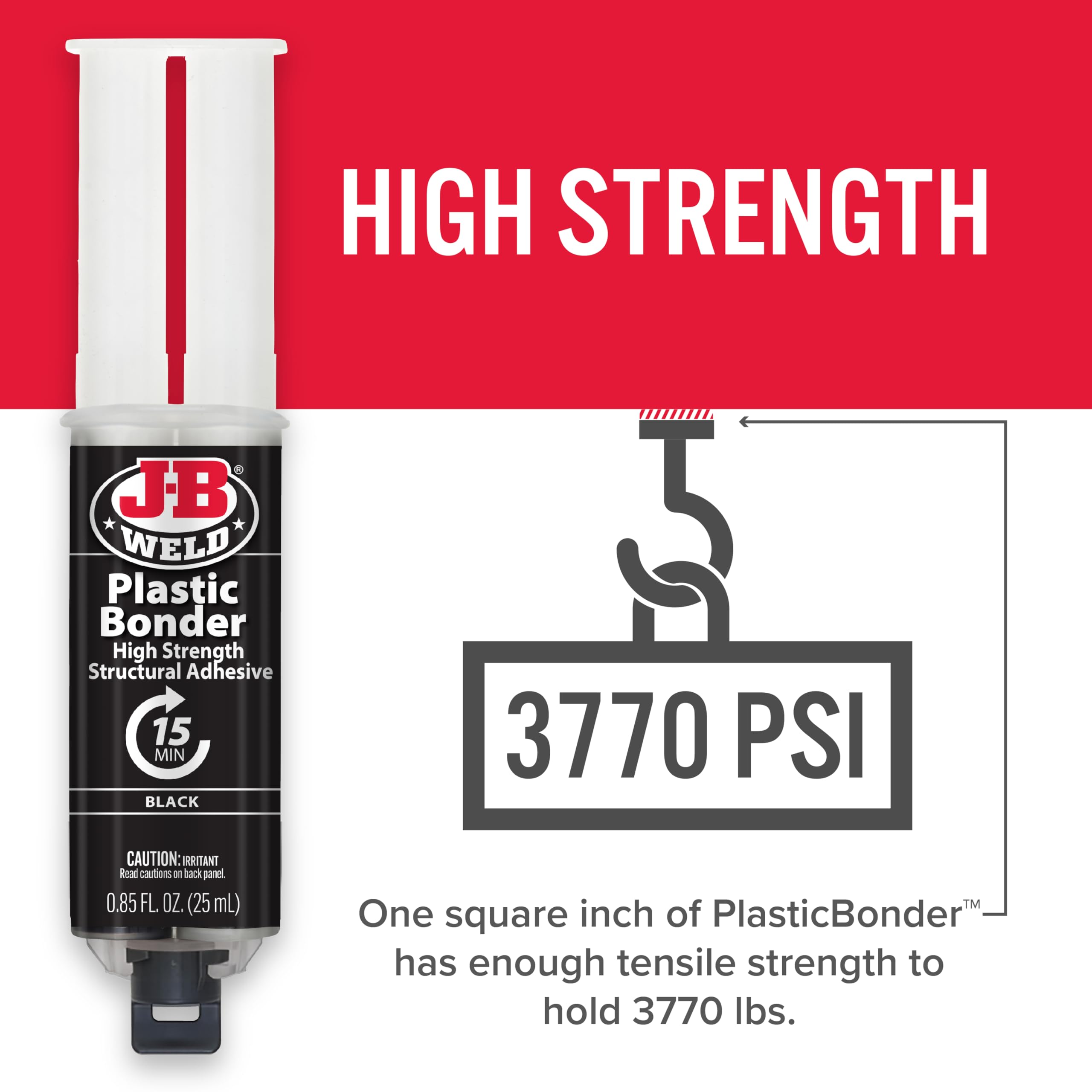 J-B Weld Plastic Bonder 50139 Body Panel Adhesive and Gap Filler Syringe - Black - 25 ml
