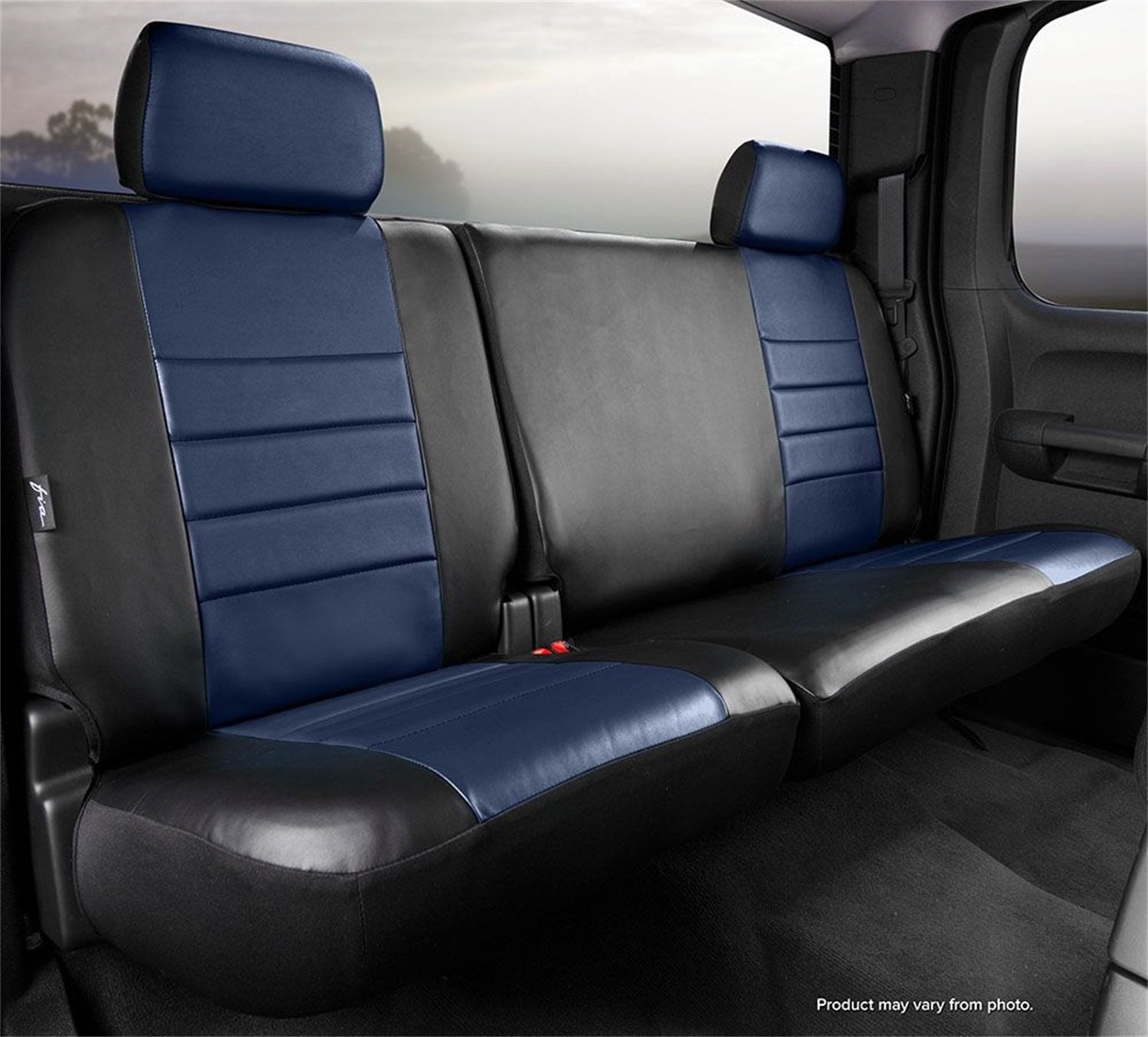 LeatherLite Fia SL62-85BLUE Custom Seat Cover; Leatherette; Blue/Black; Rear; Split Seat 60/40;
