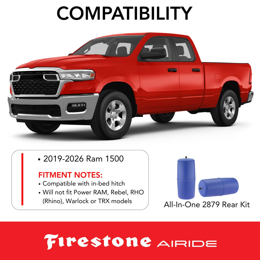 Airide Firestone 2879 All-In-One Analog Rear Air Spring Kit fits 2019-2026 Ram 1500 (Excluding Power RAM, Rebel, RHO (Rhino), Warlock & TRX models) | Up to 5,000 lbs Load Capacity | 5-100 PSI