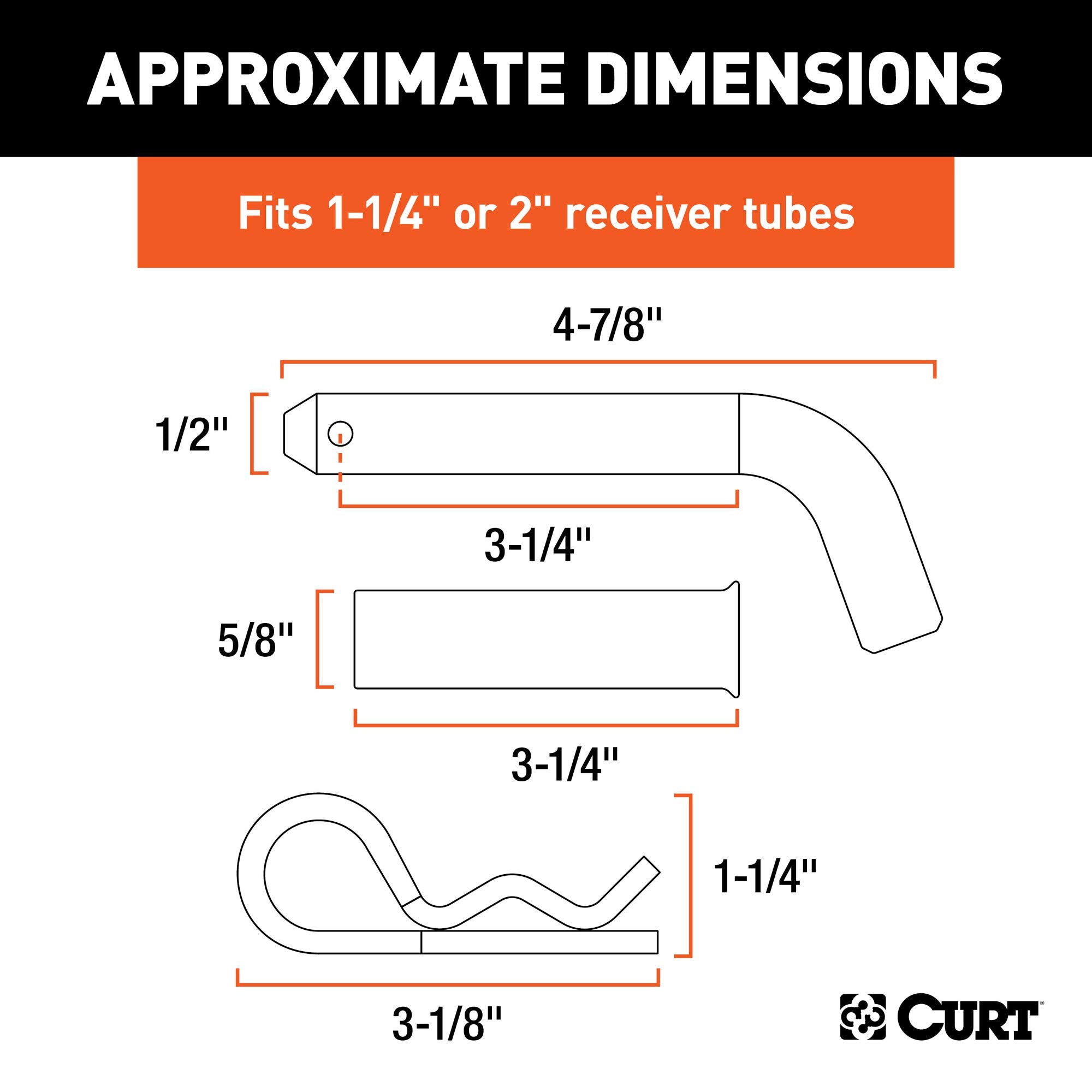 CURT 21502 Trailer Hitch Pin & Clip, 5/8-Inch Adapter with 1/2-Inch Diameter, Fits 1-1/4 or 2-Inch Receiver