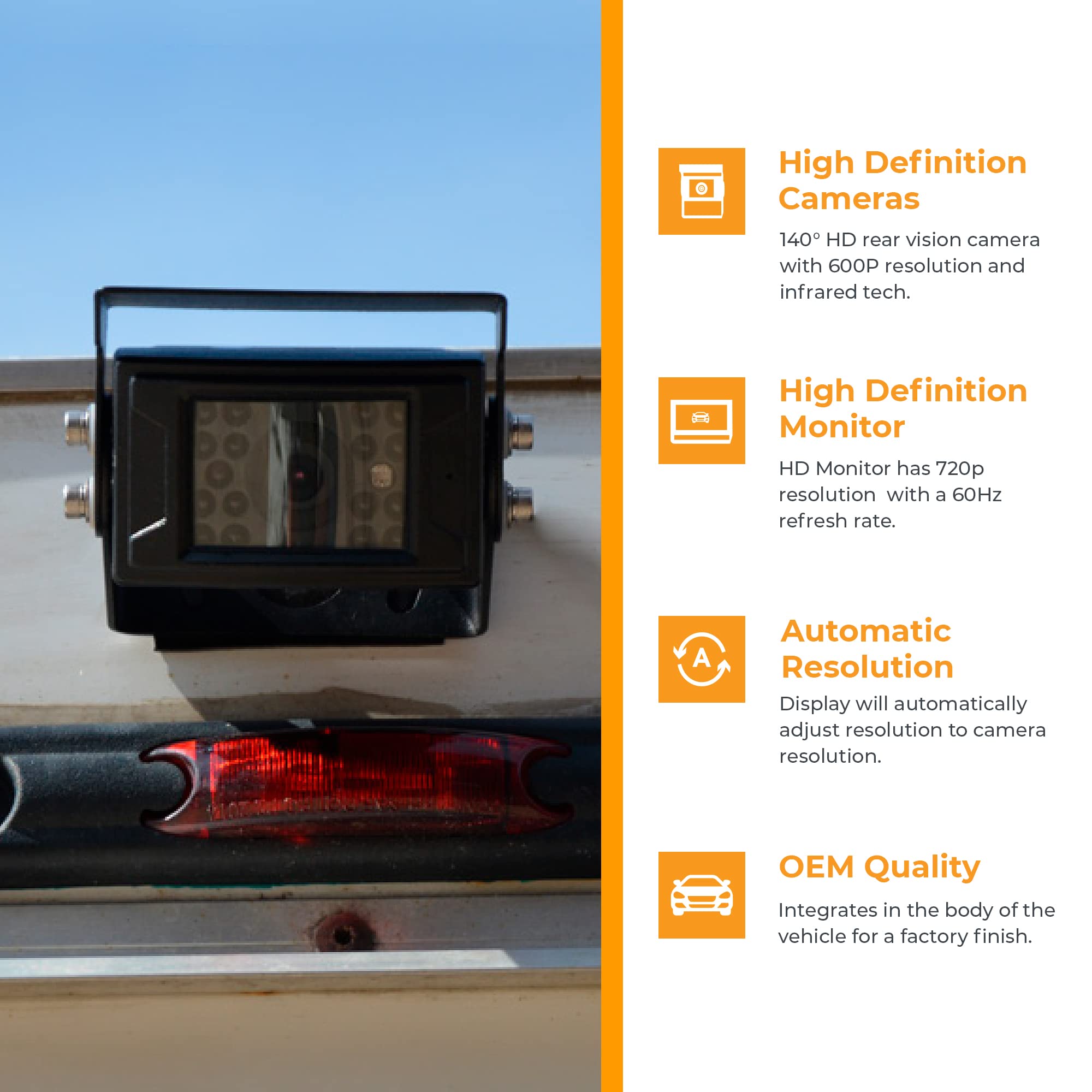 Rear Vision Camera Brandmotion Commercial Grade and 7” HD Monitor System FLTW-7000 | Backup Camera HD 1080p | Industrial Waterproof Shockproof Adjust Case | Night Vision Cam | Trailer, Van, Box Truck