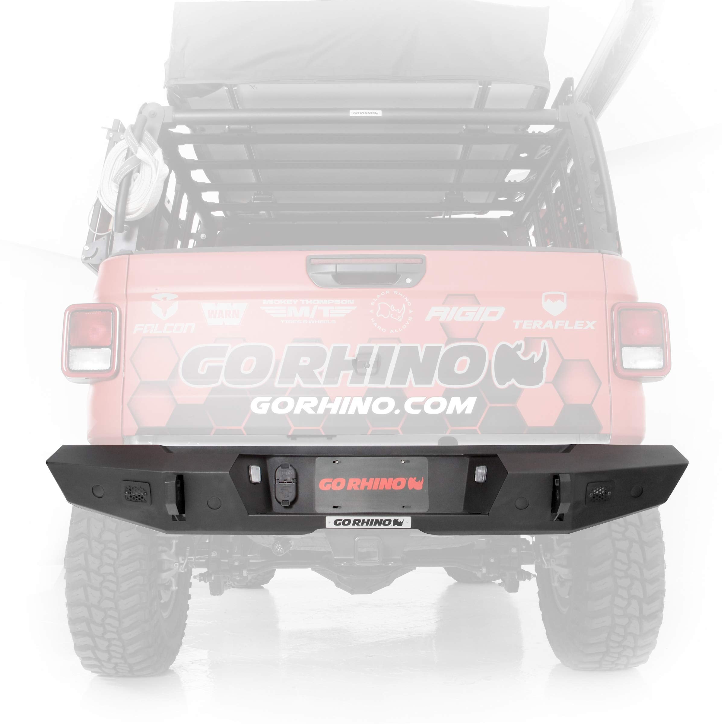 Trailline Go Rhino Full Width Rear Bumper | Mild Steel, Textured Black | 273120T | Fits 2020 - 2024 Jeep Gladiator JT, 4-Door (Compatible with factory hitch)