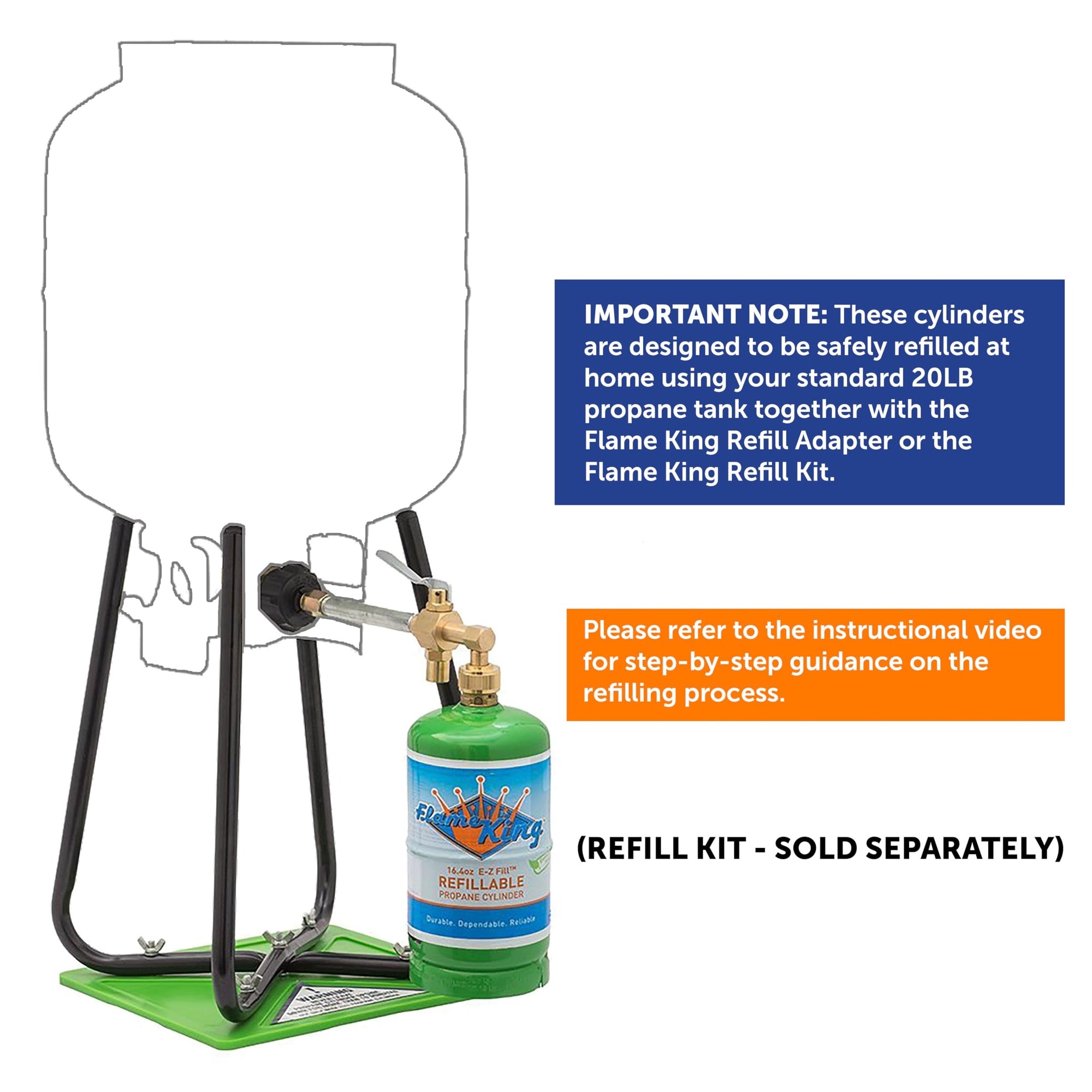 1LB Flame King Refillable Empty Propane Cylinder Tank - Reusable - Safe and Legal Refill Option - DOT Compliant - 16.4 oz, Green