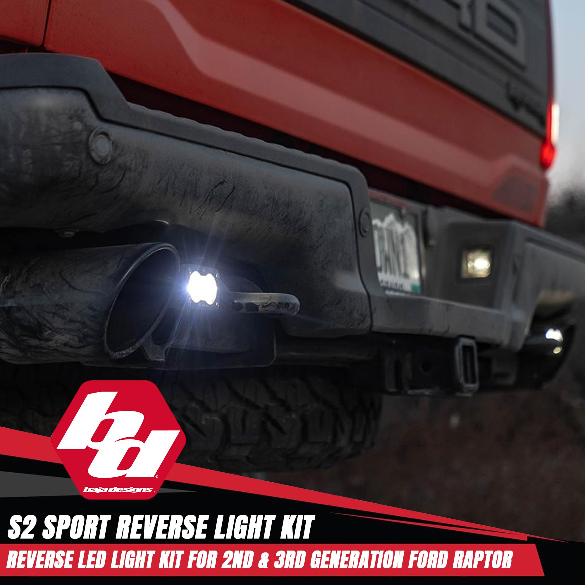 Baja Designs S2 Dual Sport LED Reverse Light Kit for Ford F-150 Raptor 2017-22 Truck (Wide Cornering; Clear)
