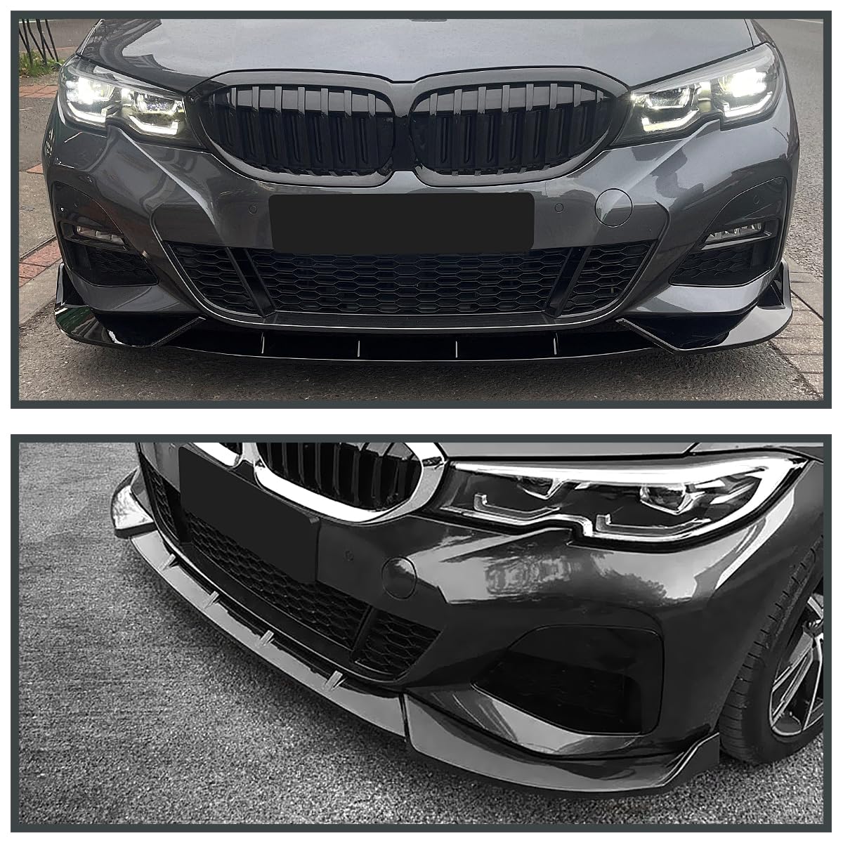 Glossy Black Spec-D Tuning Front Bumper Lip Spoiler Splitter Kit 3PC Compatible with 2019-2022 BMW 3 Series G20
