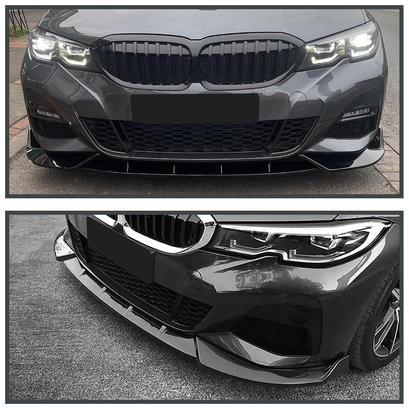 Glossy Black Spec-D Tuning Front Bumper Lip Spoiler Splitter Kit 3PC Compatible with 2019-2022 BMW 3 Series G20