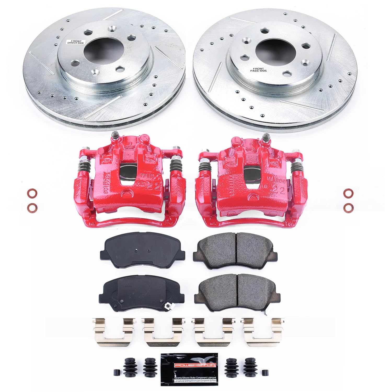 Power Stop Z23 Evolution Sport Front Brake Caliper Kit- Brake Pads, Brake Rotors and Brake Calipers For Hyundai Accent 2012-2017, Kia Rio 2012-2017 [Model Specific]