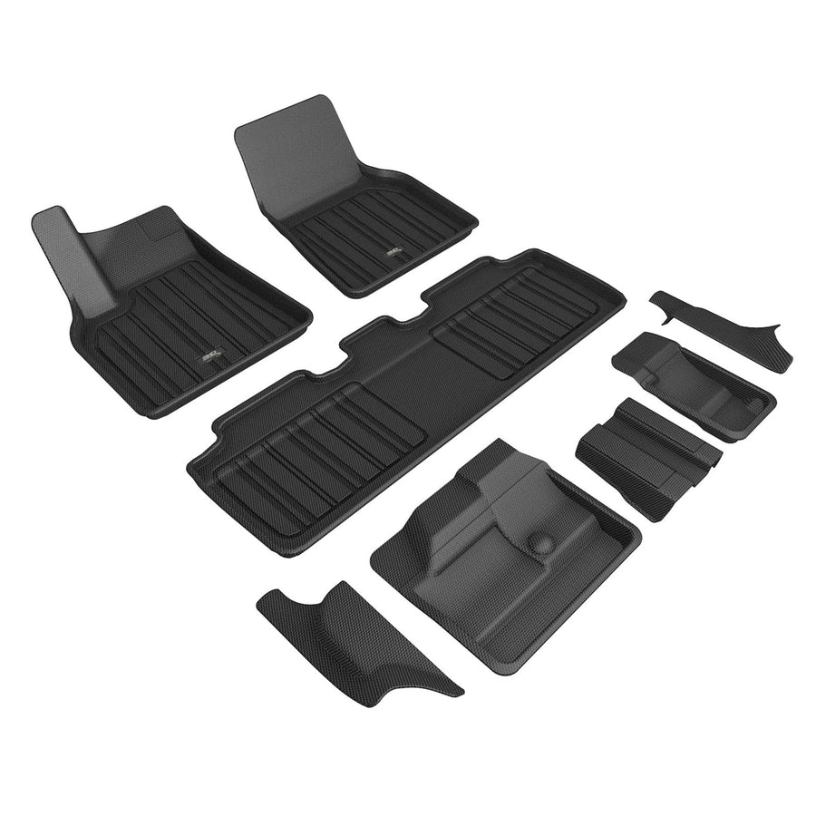 3D MAXpider Elitect Custom Fit Floor Mat (Black) Compatible with Tesla Model Y 7-Seat 2021-2025 - Full Set