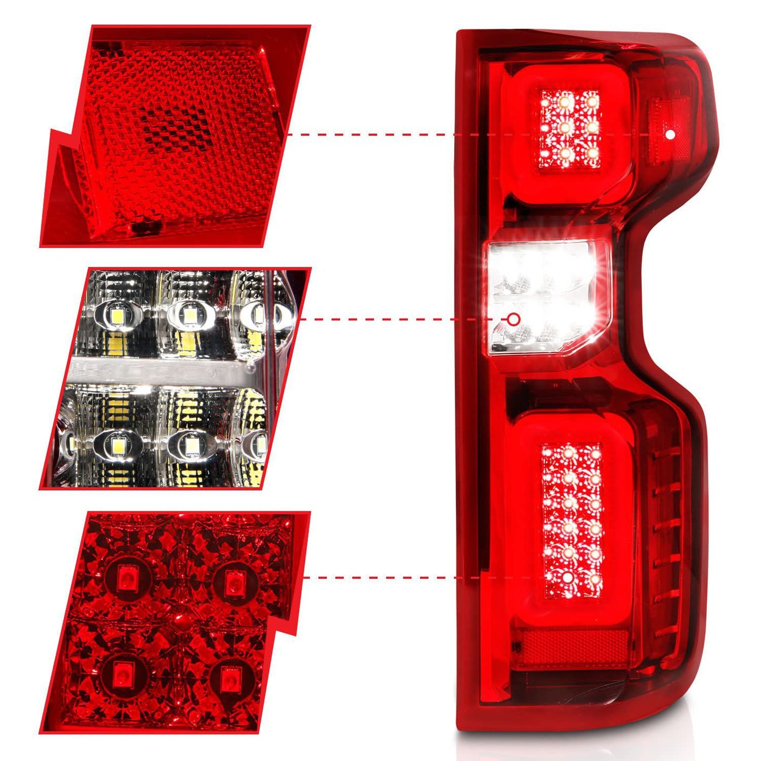 19-21 Chevy Silverado ANZO Work Truck Full LED Tailights Chrome Housing Red Lens G2(w/C Light Bars) (311419)