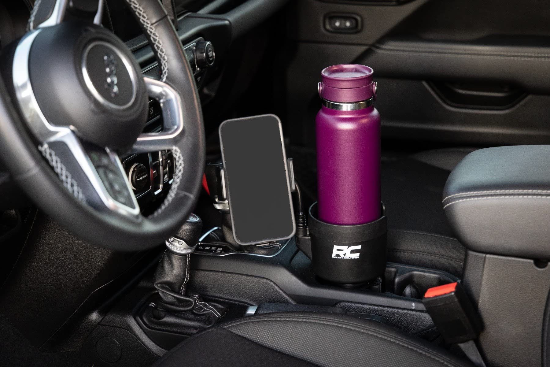 2 in 1 Rough Country Expanding Cup and Phone Holder - J5054, Black, 2.69in - 3.9in Diameter