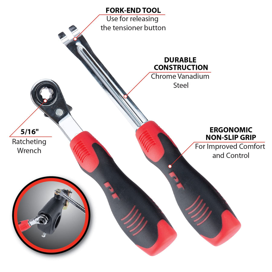 Offset Ratcheting Wrench Set Performance Tool for Automatic Slack Adjusters on Meritor Rockwell Systems with Tensioner Release Tool
