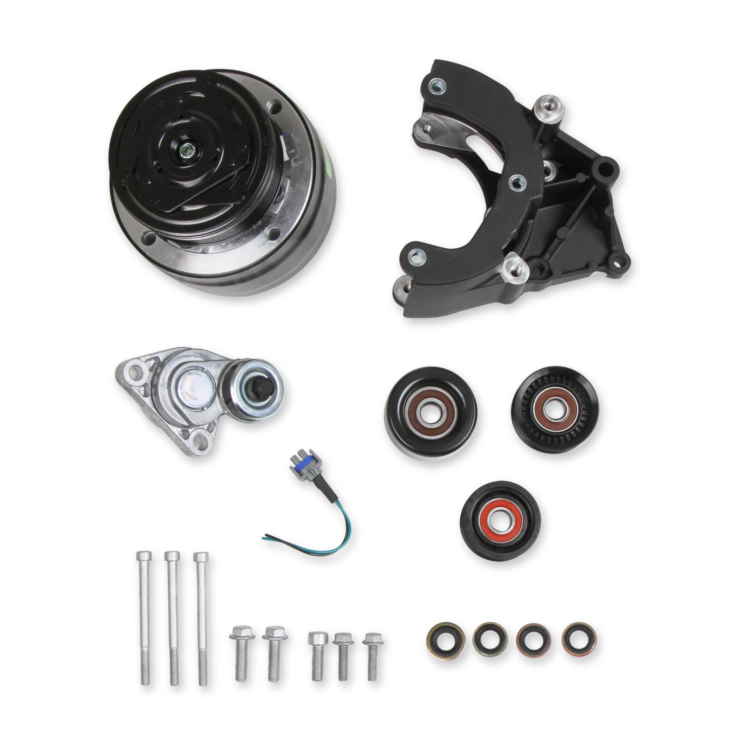 Holley LS A/C Accessory Drive Kit 20-140BK - Includes R4 A/C Compressor, Tensioner, & Pulleys- Black Finish