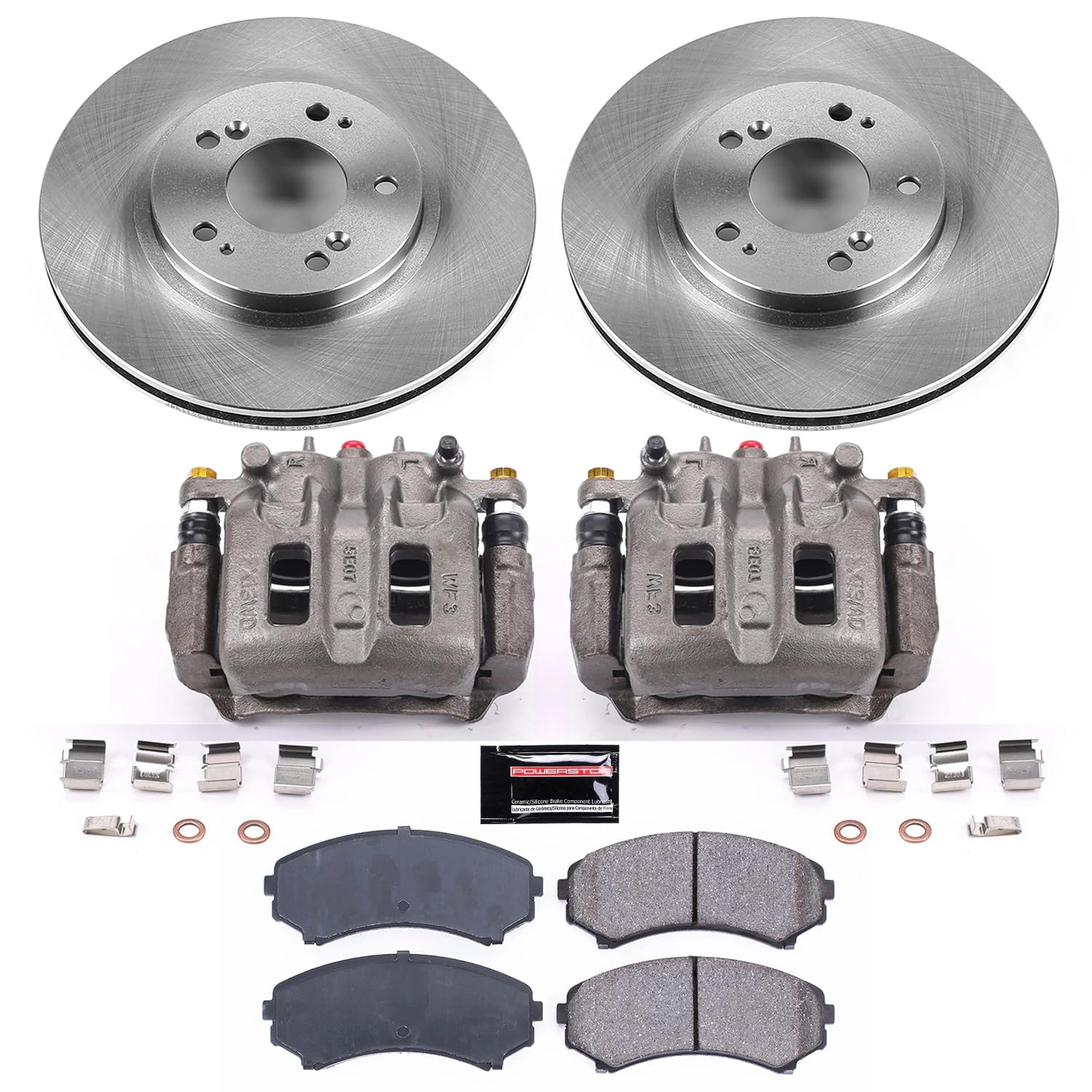 Power Stop Autospeciality KCOE5258 Replacement Front Caliper Kit- OE Rotors, Ceramic Brake Pads, Calipers