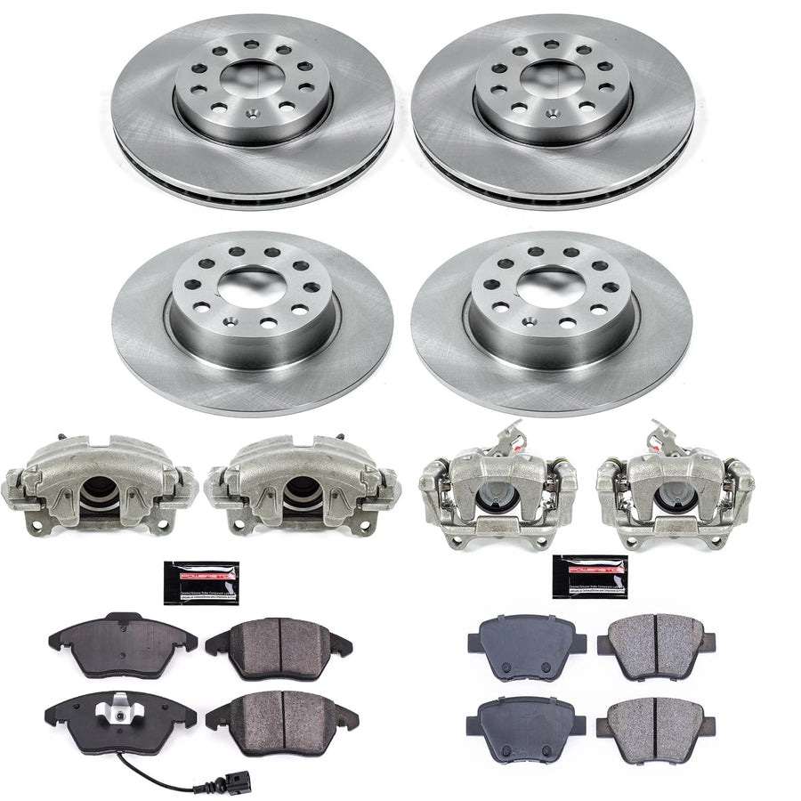 Power Stop KCOE5747 Replacement Autospeciality Front and Rear Caliper Kit- OE Rotors, Ceramic Brake Pads, Calipers For VW Beetle, VW Golf, VW Jetta [Model Specific]
