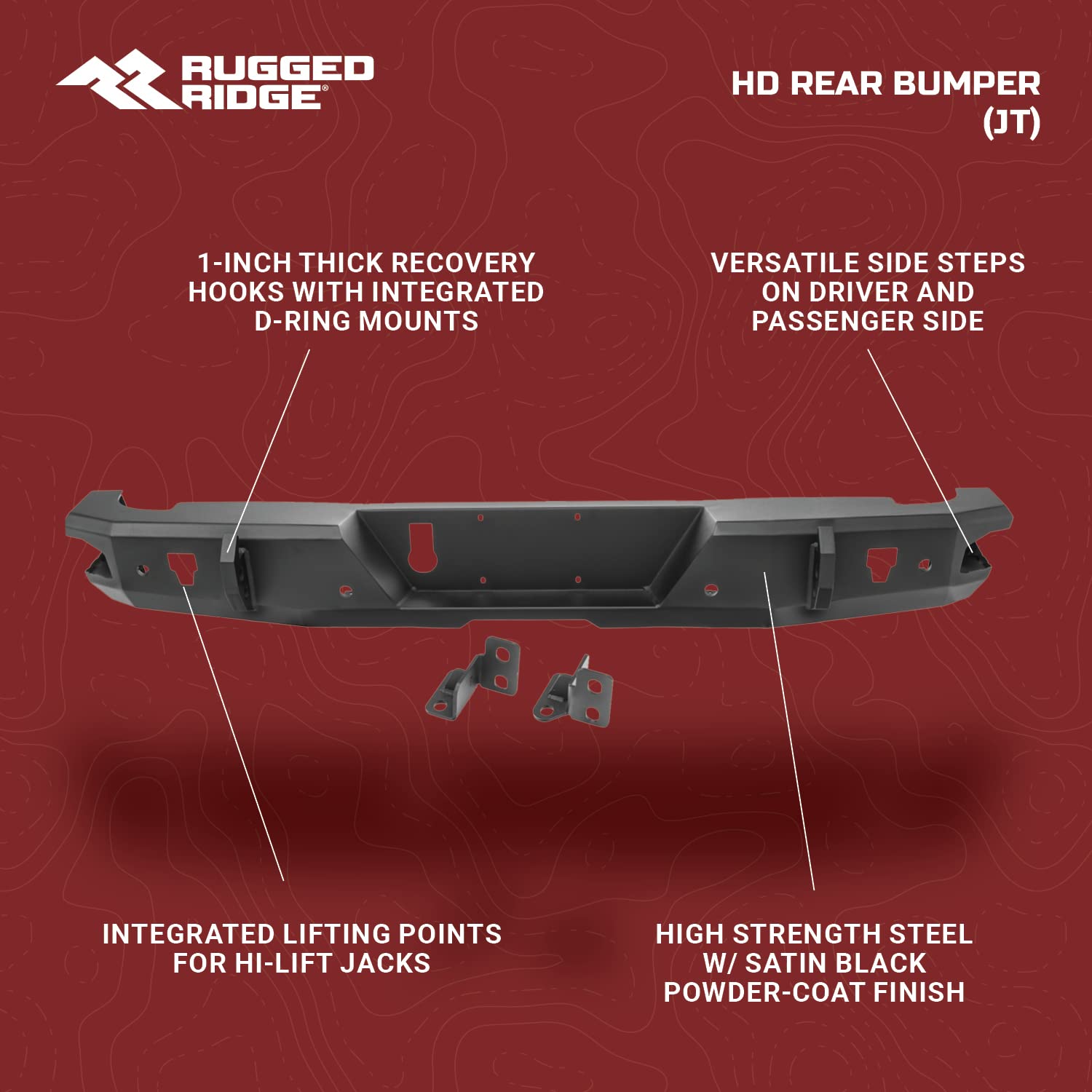Rear Rugged Ridge HD Bumper for Jeep Gladiator JT | Full-Width, Steel, Black | 11540.37 | Fits 2020-2025 Jeep Gladiator JT