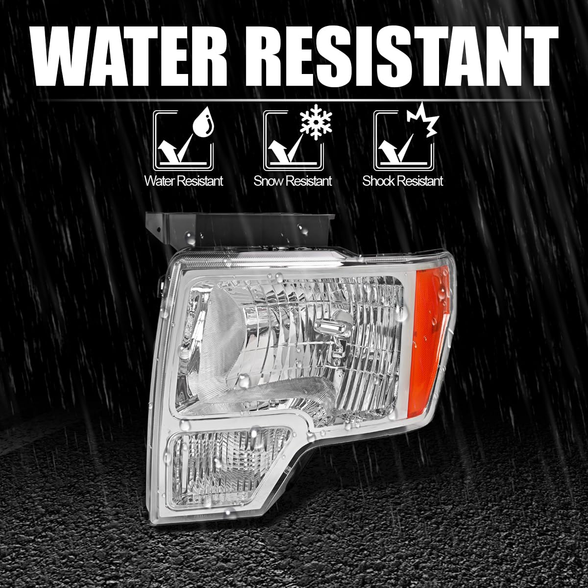 Chrome Headlights SPEC-D TUNING Compatible with 2009-2014 Ford F-150, Left + Right Pair Headlamps Assembly