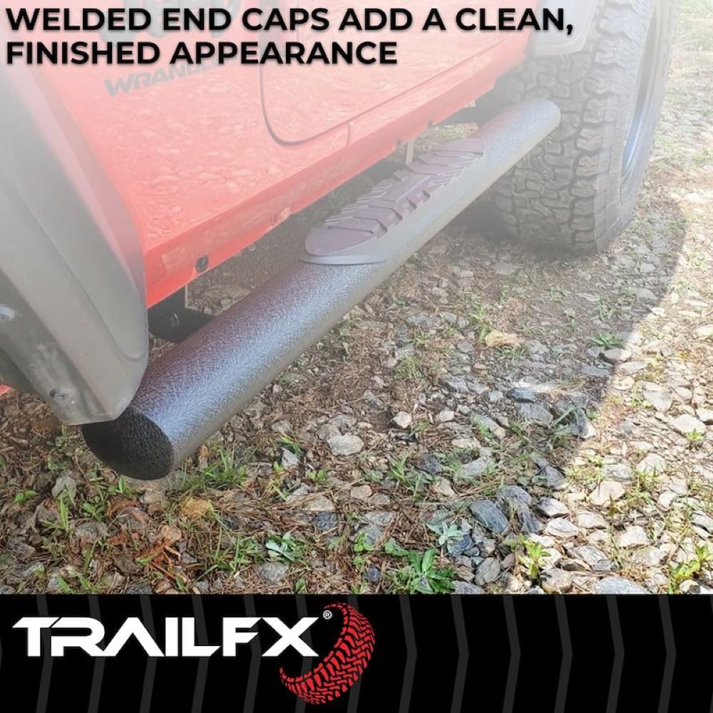 TrailFX Nerf Bars 4 Door Fits Ford Bronco 2021-2025 Steel 4 Inch Oval Straight Powder Coated Black with Step Pads Rocker Panel Mount Running Boards TrailFX A1555T