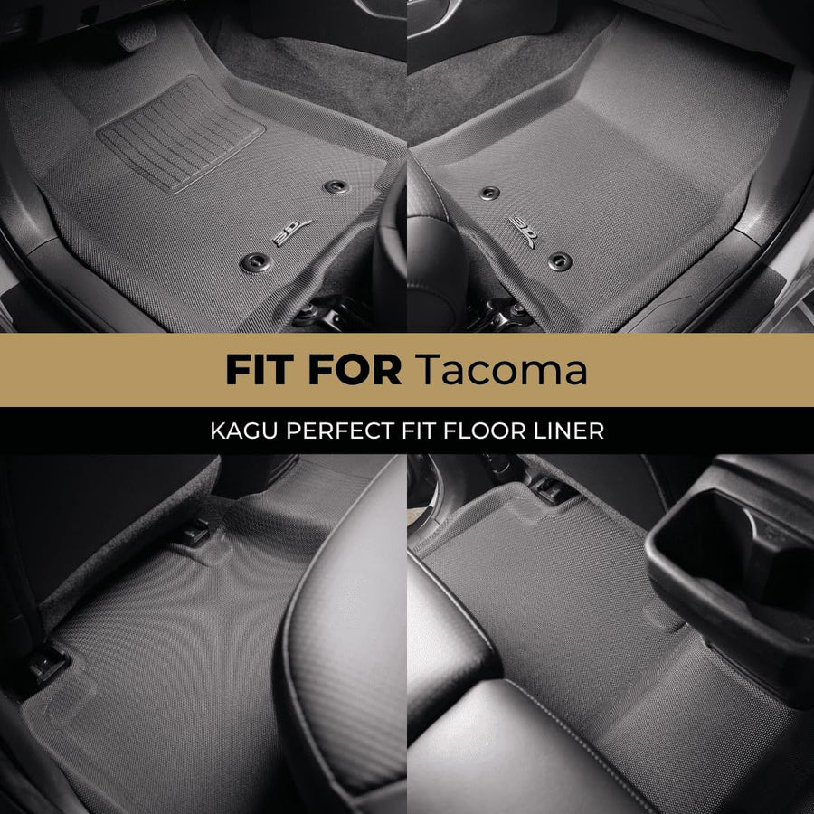 Kagu Floor Mat (Black) 3D MAXpider Custom Fit Compatible with Toyota Tacoma Double Cab (Passenger's Side No Retention) 2016-2023 - Full Set