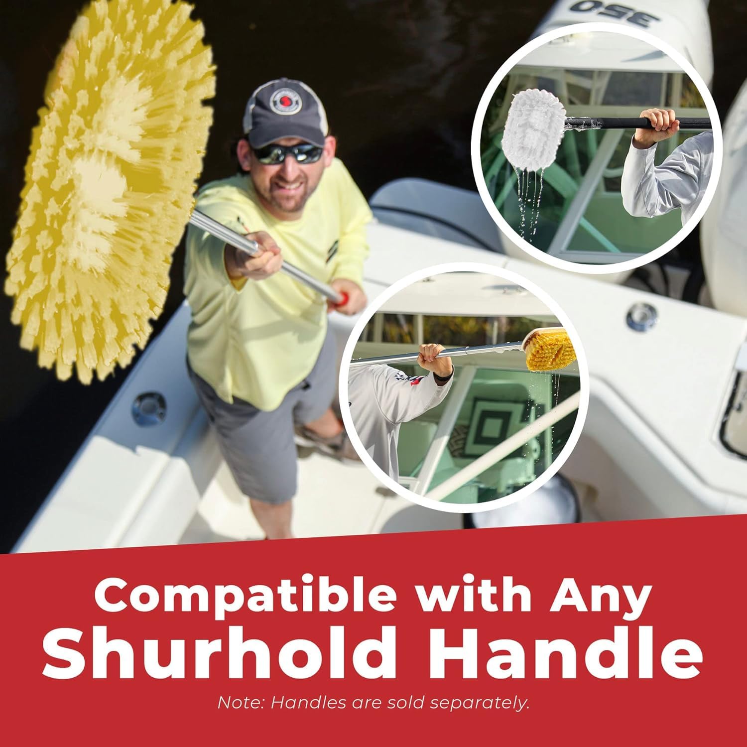 10 Inch Shurhold 980 Soft Bristle Brush, Deck Brush with Yellow Polystyrene Bristles