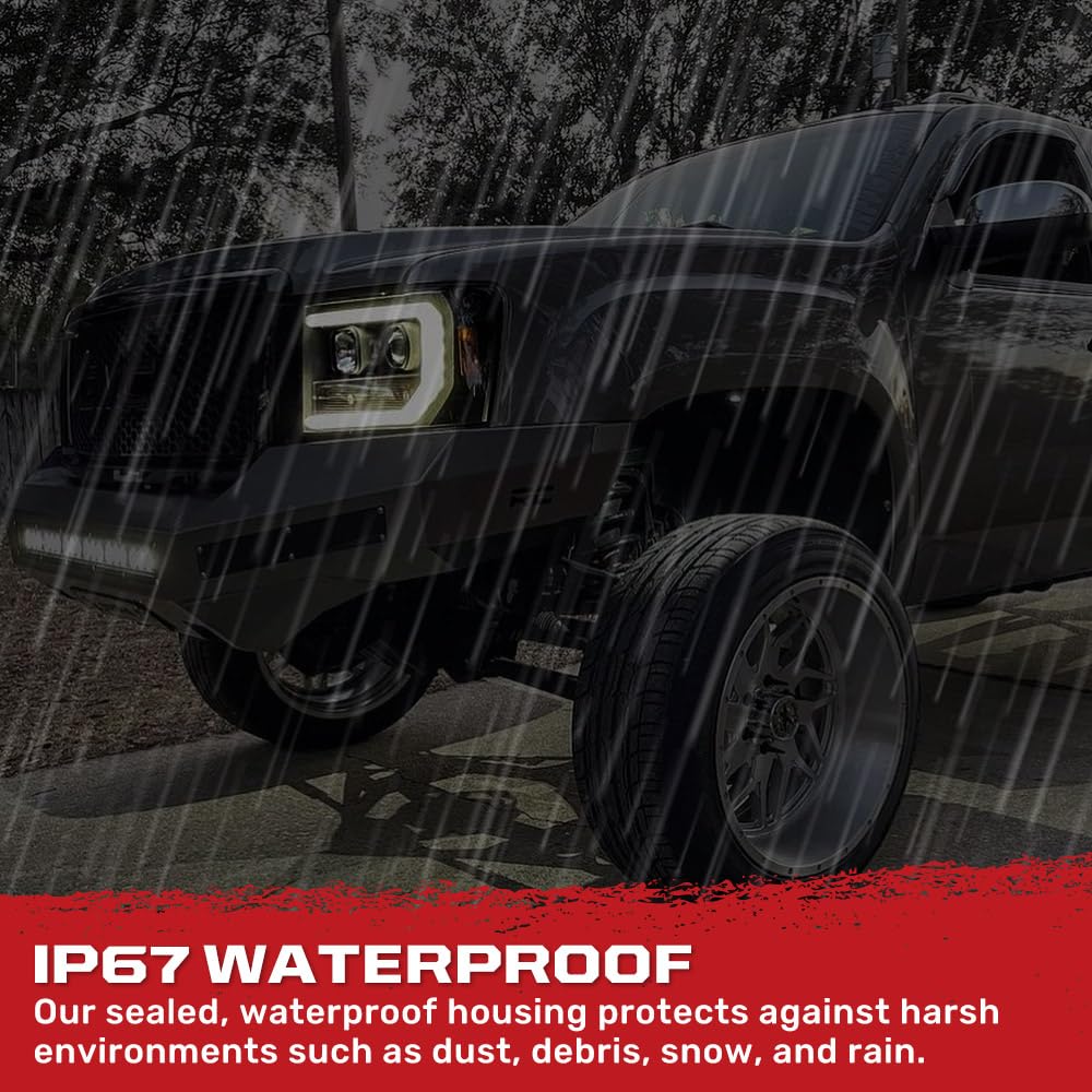RECON - Projector Headlights Fits 2007-2013 Sierra (1500, 2500, 3500) OLED Halos & DRL - Smoked Lens