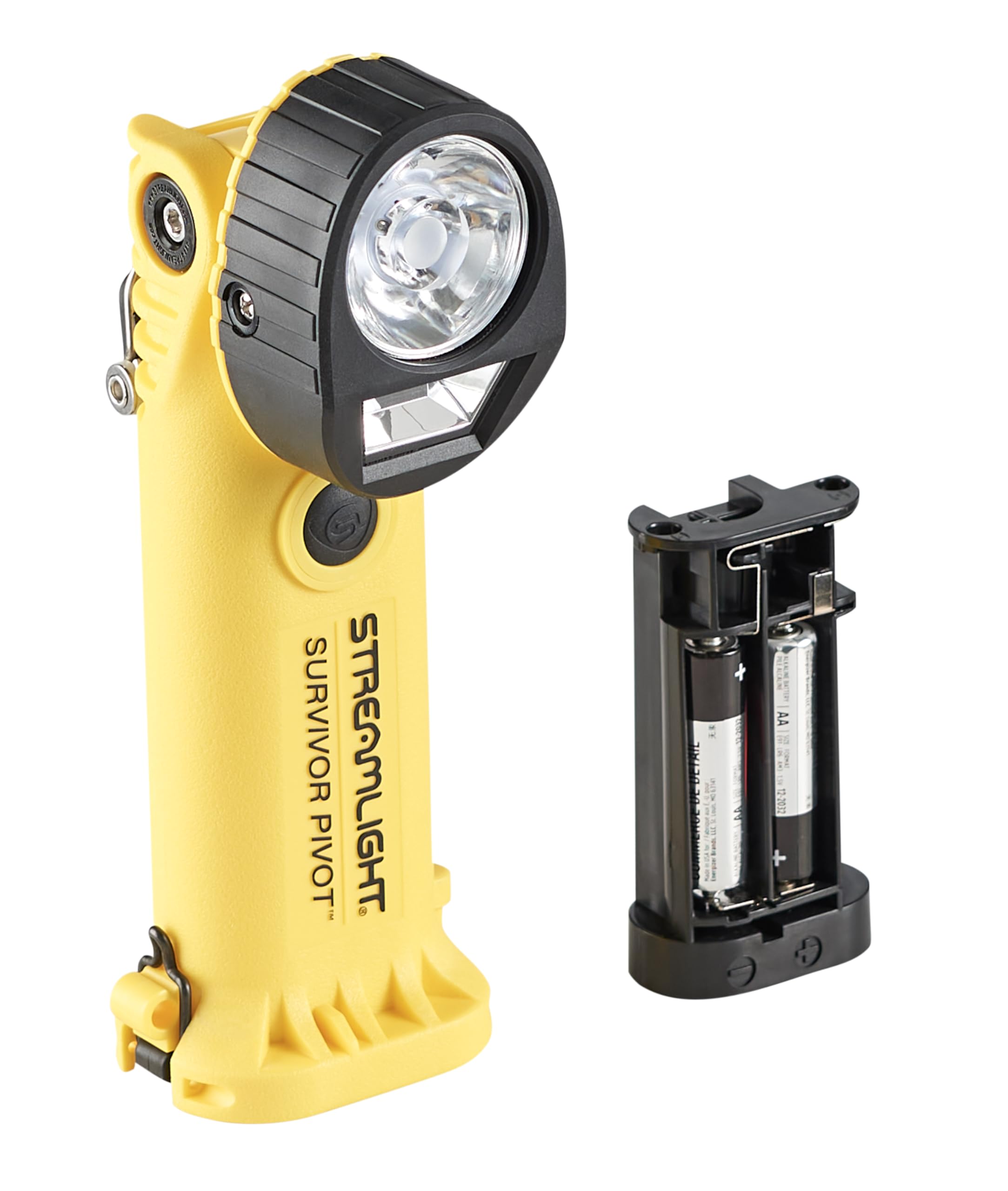 Streamlight Survivor 91810 Pivot 325-Lumen Right Angle Articulating Dual Beam Flashlight with Alkaline Batteries and Clip, Yellow