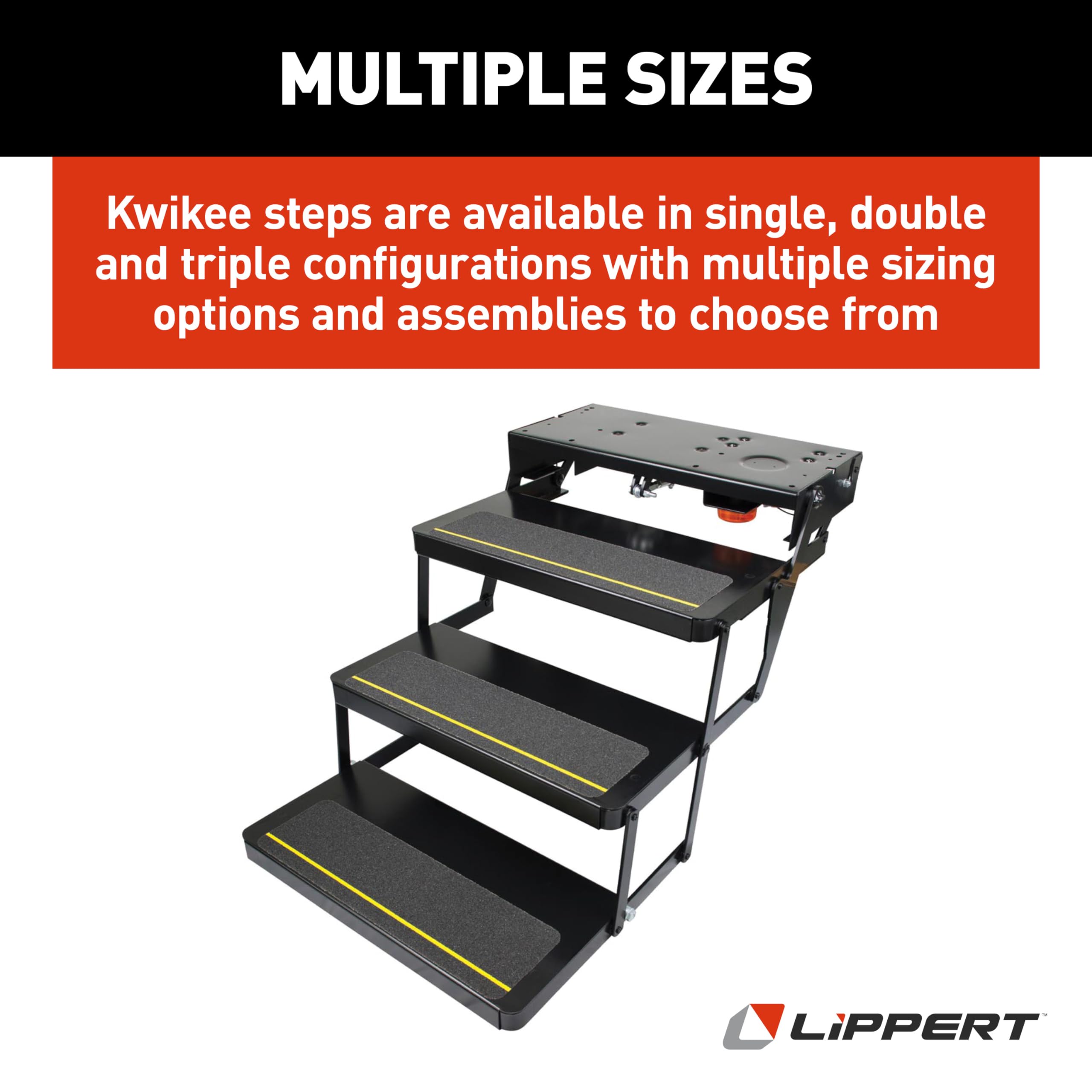 32 Series Kwikee Electric Step Assembly, Logic Control Unit, Power Switch Kit for RV, Travel Trailers, Hidden Light, 8.5" Step Rise, Anti-Slip Surface, 12V DC Motor, Steel Construction - 3694042