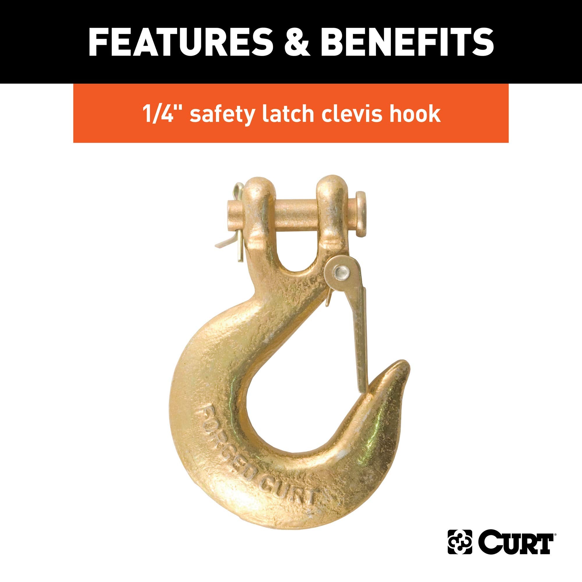 CURT 35-Inch Trailer Safety Chain with 1/4-In Clevis Snap Hook, 7,800 lbs Break Strength