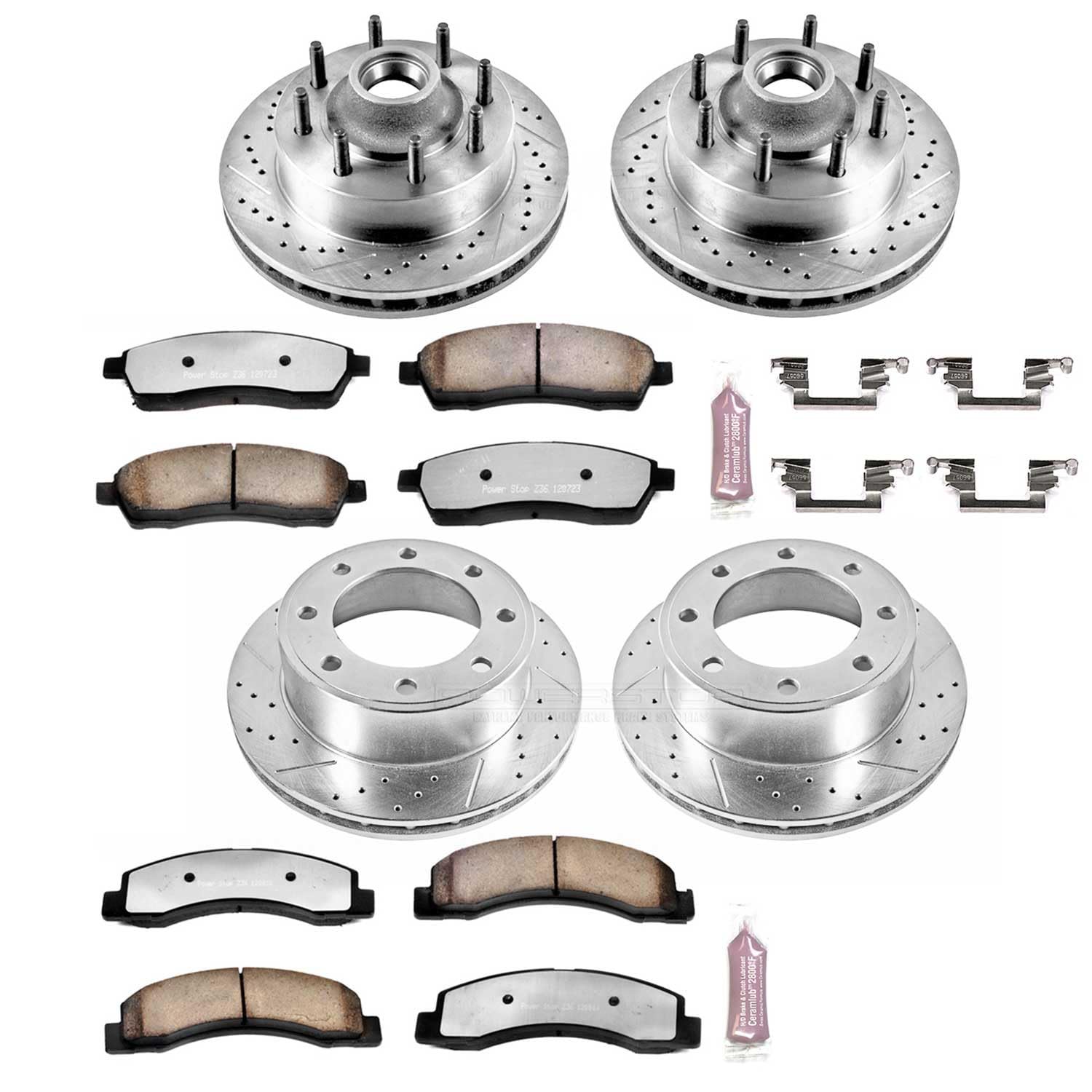 Power Stop K1892-36 Z36 Truck & Tow Front and Rear Brake Kit, Carbon Fiber Ceramic Brake Pads and Drilled/Slotted Brake Rotors For Ford F-250 Super Duty, Ford F-350 Super Duty [Model Specific]