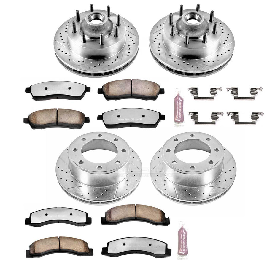 Power Stop K1892-36 Z36 Truck & Tow Front and Rear Brake Kit, Carbon Fiber Ceramic Brake Pads and Drilled/Slotted Brake Rotors For Ford F-250 Super Duty, Ford F-350 Super Duty [Model Specific]