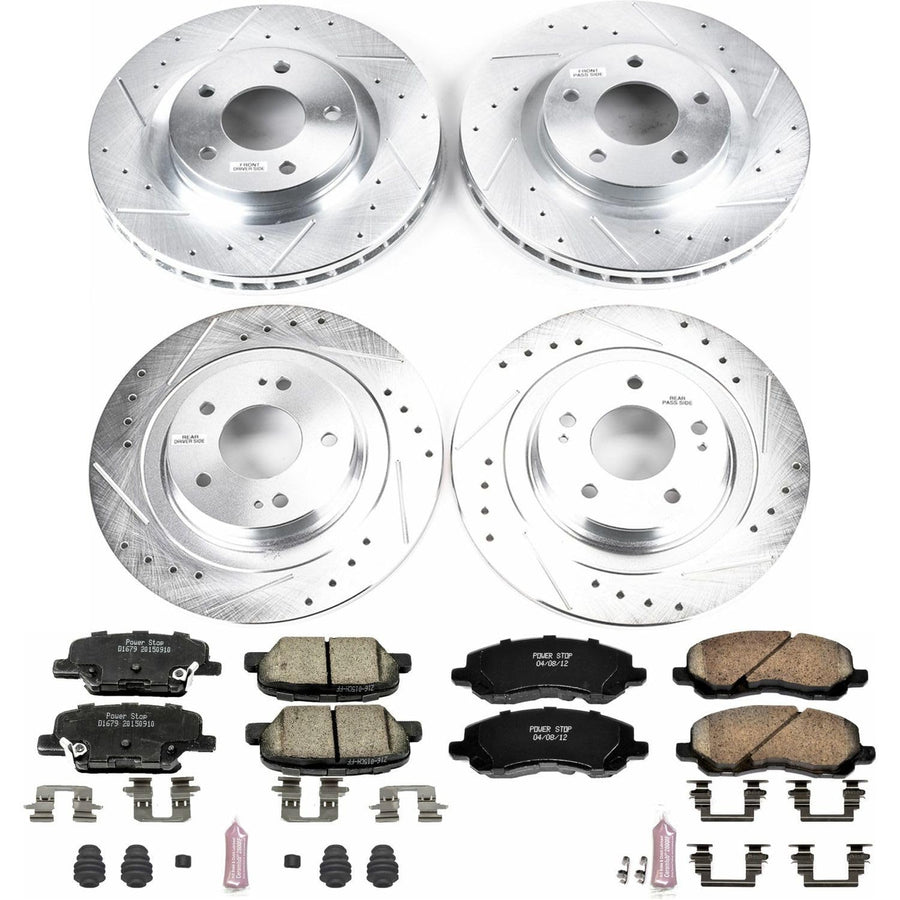 Power Stop K6796 Z23 Carbon Fiber Brake Pads with Drilled & Slotted Brake Rotors Kit Front and Rear