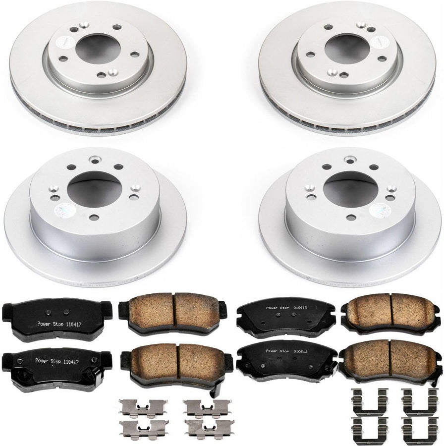 Power Stop CRK4442 Brake Rotor & Coated Ceramic Brake Pads- front & rear For Hyundai Elantra 2007-2010 [Model Specific]