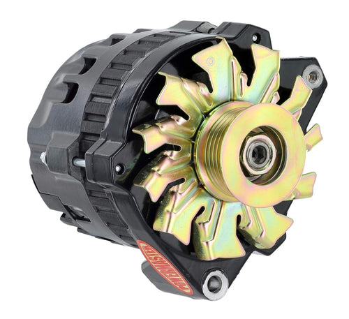 Alt GM CS130 Powermaster Black 140A 6 grv Pulley Offset Right MTG 1-Wire or OE Hookup